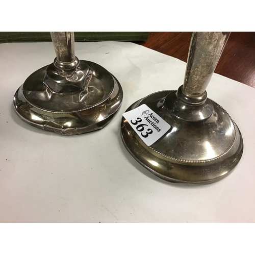 363 - Pair of hallmarked silver candle sticks - 1 A/F