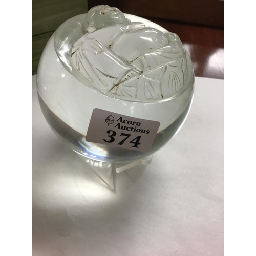 374 - Lovely decorative Glass Orb with buddha  in the top