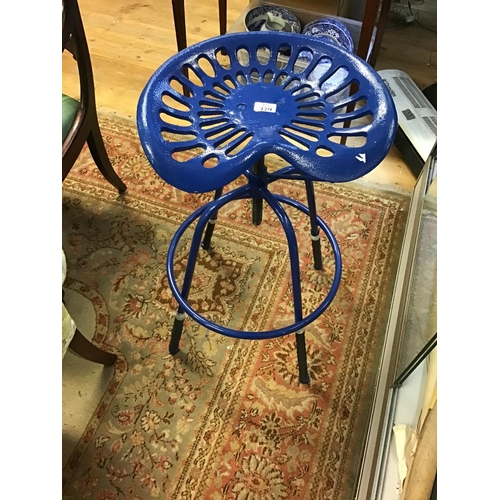 379 - Blue metal tractor seat stool - COLLECTION ONLY