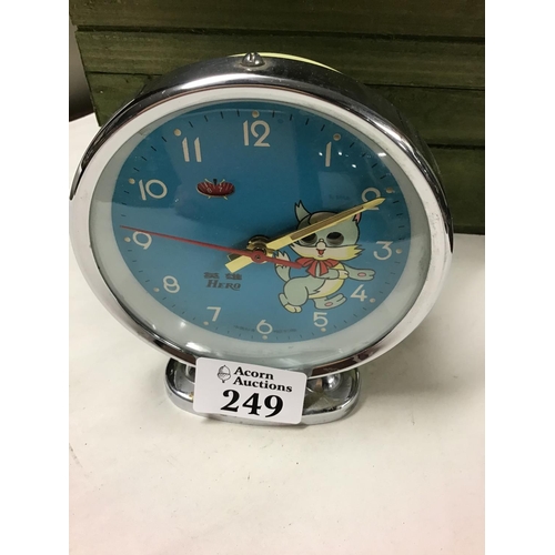 249 - Vintage Chinese made Hero childs alarm clock - CLOCKS AND WATCHES ARE NOT TESTED