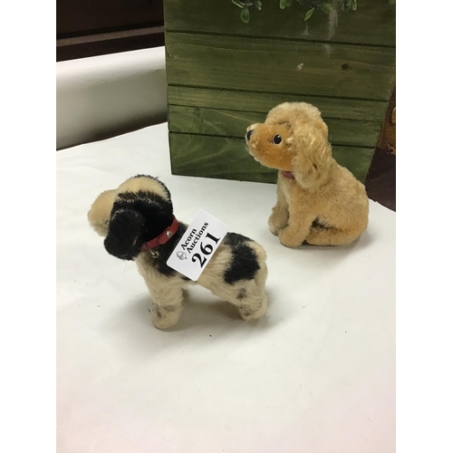 261 - 2 x Vintage toy dogs probably with horse hair stuffing. Both have glass eyes - Approx 5 inches in Le... 