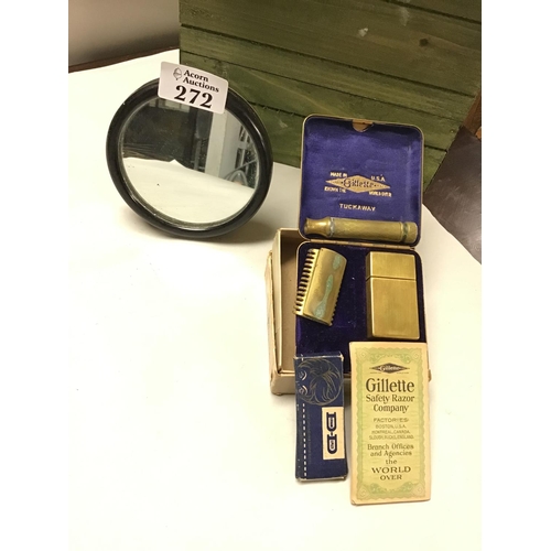 272 - Vintage shaving mirror & cased shaving kit