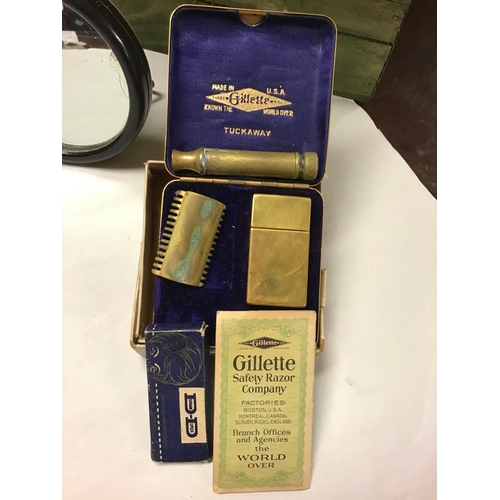 272 - Vintage shaving mirror & cased shaving kit