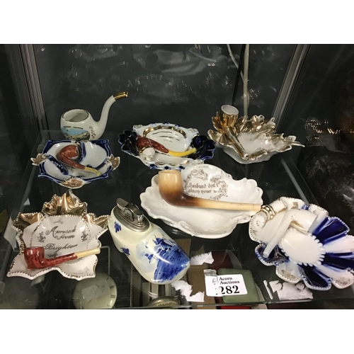 282 - 8x Unusual vintage souvenir ashtrays and Delft table lighter