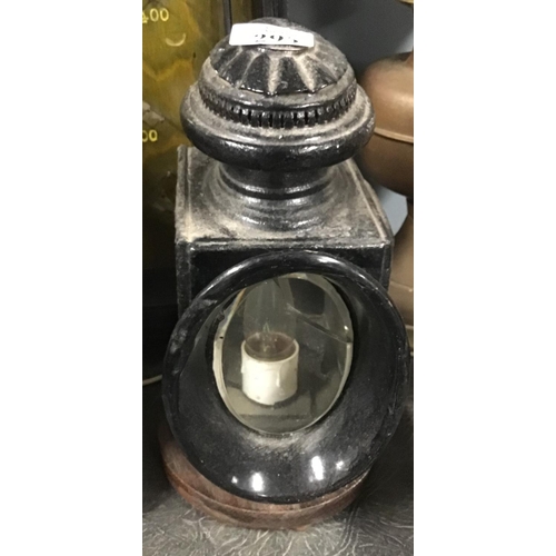 295 - Early carriage lamp converted to a table lamp - slight A/F to glass - COLLECTION ONLY