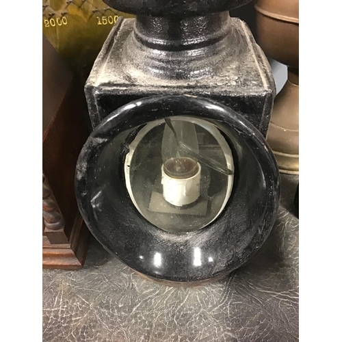 295 - Early carriage lamp converted to a table lamp - slight A/F to glass - COLLECTION ONLY