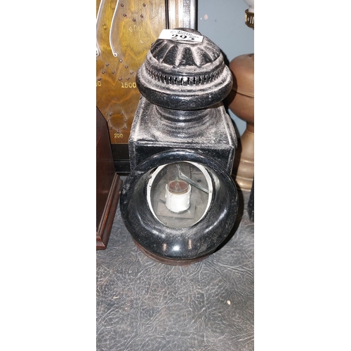 295 - Early carriage lamp converted to a table lamp - slight A/F to glass - COLLECTION ONLY