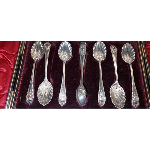 563 - Decorative set of tea spoons and tongs marked W&HS Limited