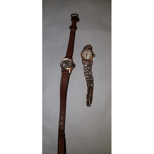 621 - Vintage Eska ladies watch with 18ct gold back & 9ct gold strap & Mudu ladies 17 jewel vintage watch ... 