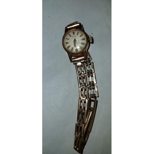 621 - Vintage Eska ladies watch with 18ct gold back & 9ct gold strap & Mudu ladies 17 jewel vintage watch ... 