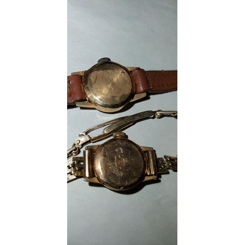 621 - Vintage Eska ladies watch with 18ct gold back & 9ct gold strap & Mudu ladies 17 jewel vintage watch ... 