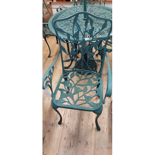 640 - Metal garden table with 4 x Chairs & Umbrella