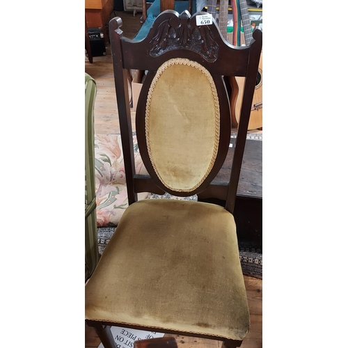 650 - 2 x Decorative upholstered chairs with lovely carved top detail