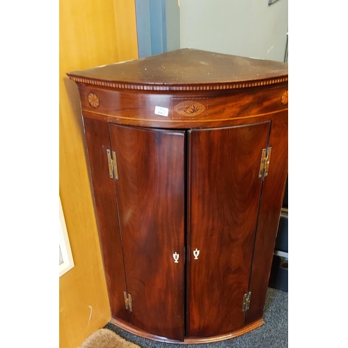 667 - Edwardian corner cabinet with pretty inlay detail and shelves and 9 drawers inside - COLLECTION ONLY