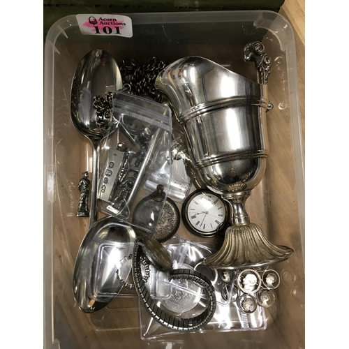 101 - Box of mixed silver & silver plate items