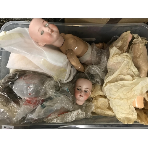 147 - Box of assorted vintage doll parts