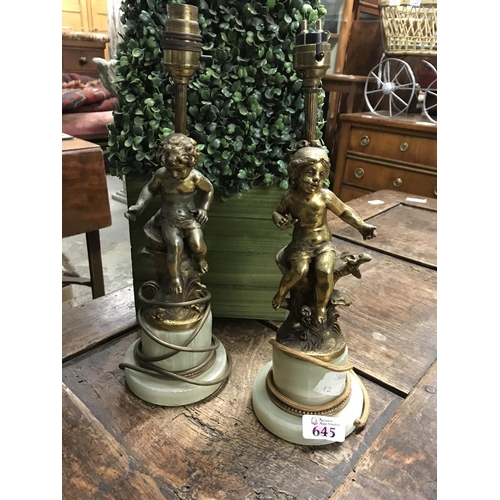 645 - Lovely pair of brass Cherub lamps - ELECTRICAL ITEMS SHOULD BE CHECKED BY A QUALIFIED ELECTRICIAN