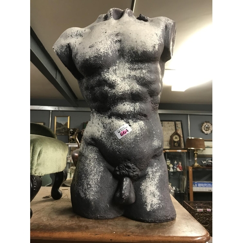 664 - Resin male torso - Could look good in the garden - stands approx 21 inches