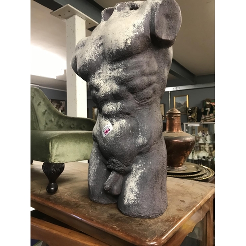 664 - Resin male torso - Could look good in the garden - stands approx 21 inches