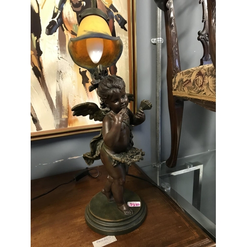 753B - Lovely Cherub lamp with glass shade COLLECTION ONLY OR ARRANGE YOUR OWN COURIER