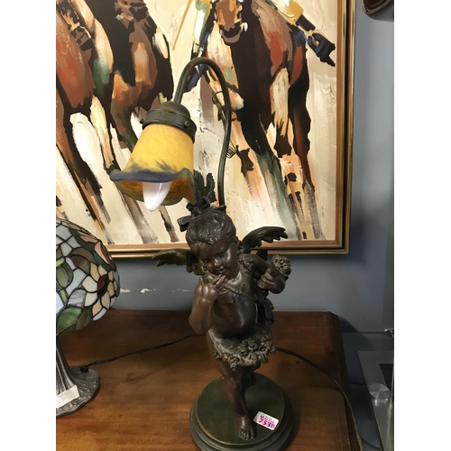 753B - Lovely Cherub lamp with glass shade COLLECTION ONLY OR ARRANGE YOUR OWN COURIER