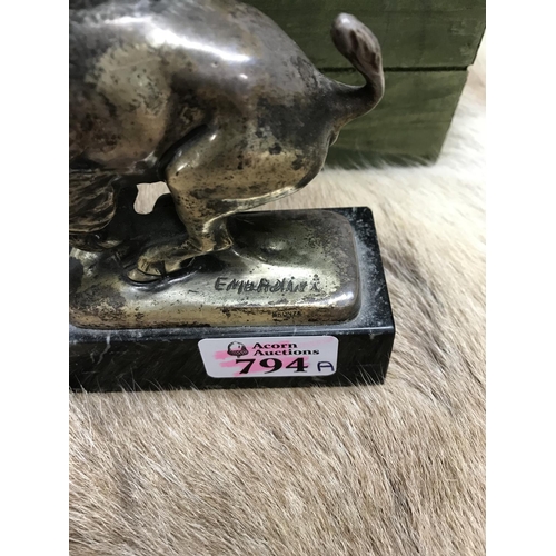 794A - Lovely bronze buffalo on marble base signed Emuadian