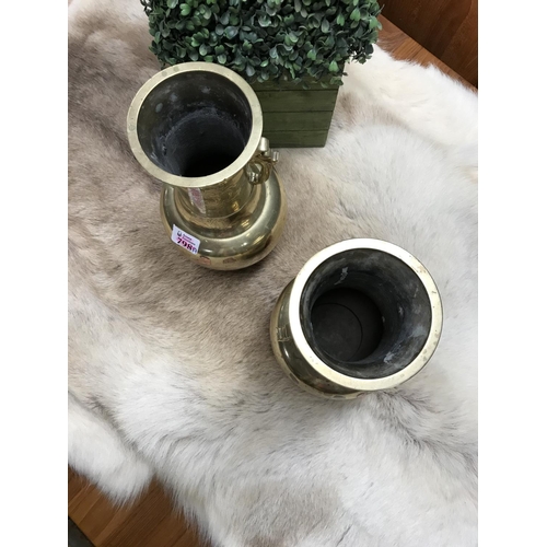 798A - Pair of large very heavy brass vases standing 12 inches with ornate metal detail - COLLECTION ONLY D... 