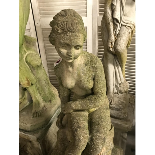 8 - Garden statue of a naked woman on a plinth - Overall height 3ft 6 inches - COLLECTION ONLY OR ARRANG... 