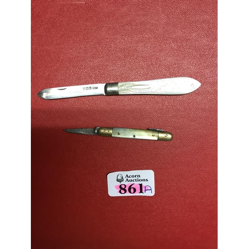 861A - Lovely silver hallmarked decorative fruit knife & 1 x other