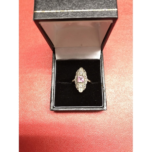 863 - Ladies Amethyst & Marcasite ring with 9ct gold shank - BOX FOR DISPLAY ONLY