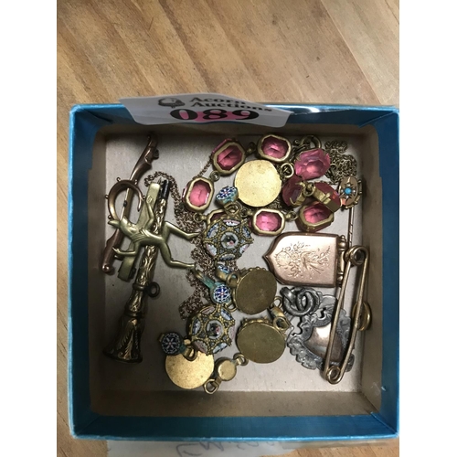 89 - Small box of costume jewellery with some silver & gold