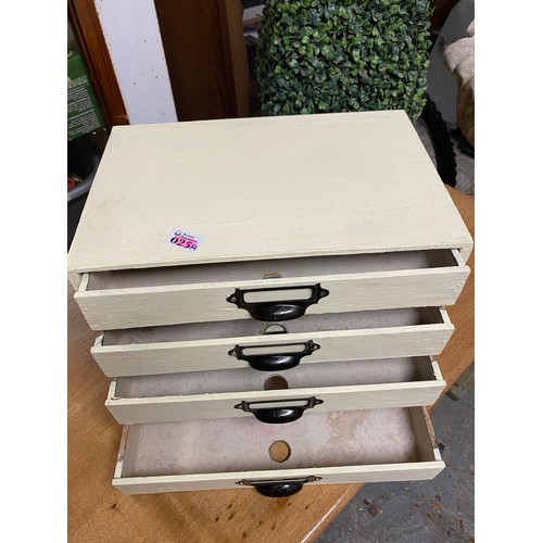 25A - Vintage 4 drawer painted desk top wooden file cabinet