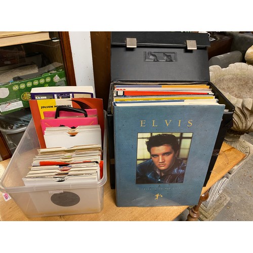 184A - Case of Elvis Presley LPs with a box of 45's and books - VERY HEAVY - COLLECTION ONLY OR ARRANGE YOU... 