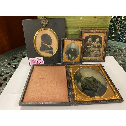 525A - 3 x Early Framed & Glazed Victorian photos & a Silhouette