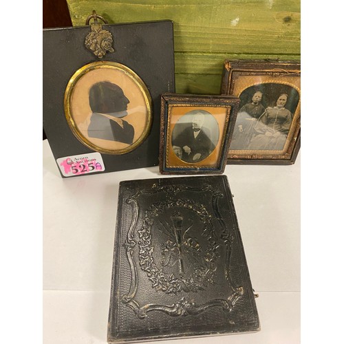 525A - 3 x Early Framed & Glazed Victorian photos & a Silhouette