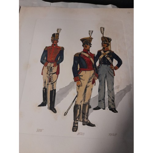 560 - 3 x Rare beautiful Volumes of unusual Military books all with hand tinted plates, Cavalry & Artiller... 