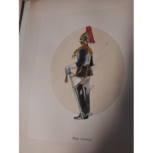 560 - 3 x Rare beautiful Volumes of unusual Military books all with hand tinted plates, Cavalry & Artiller... 