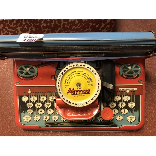 100 - Vintage toy Metype metal typewritter in original box