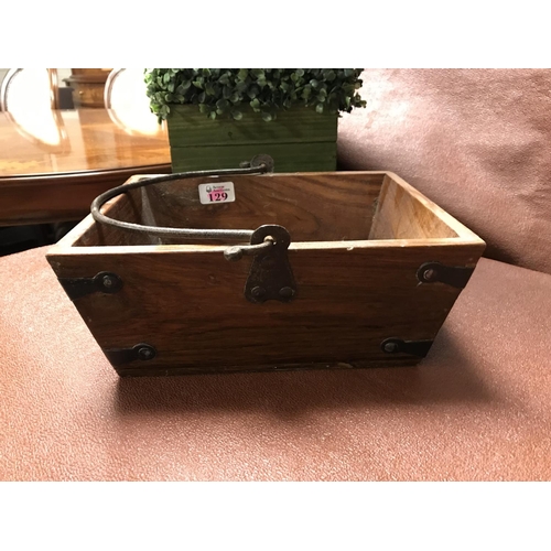 129 - Small lovely wooden trug with metal handle