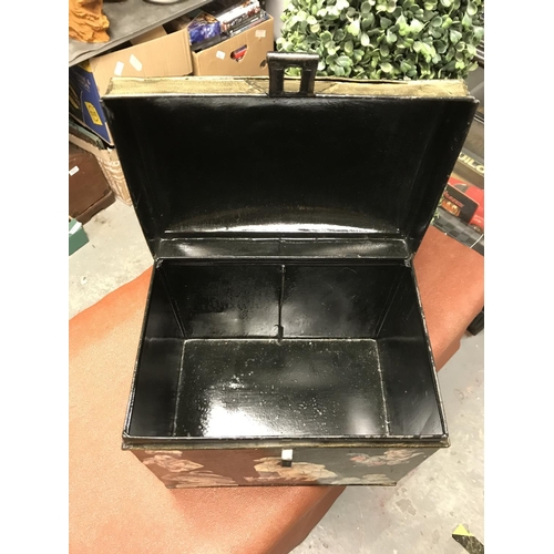 283 - Beautiful crackle glazed metal chest with decoupage