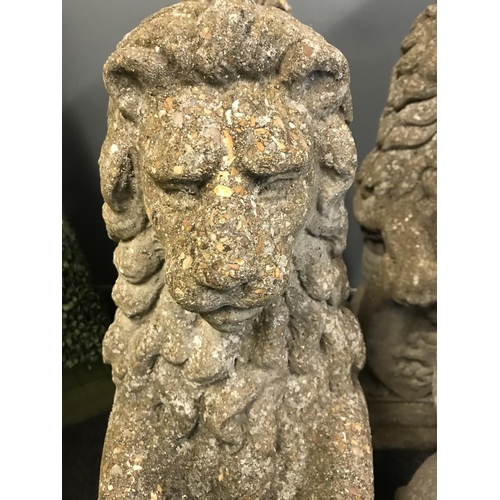 3 - Pair of stone garden entrance lions with heraldic sheilds - Stands approx 32 inches - COLLECTION ONL... 