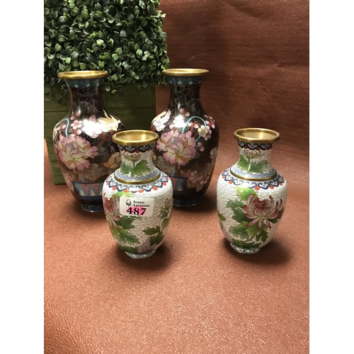 487 - 2 x Pairs of lovely cloisonne vases