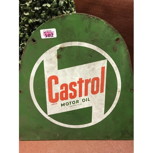 502 - Lovely early metal garage Castrol Motor Oil advertising sign. Dimensions as follows : 14 inches in h... 