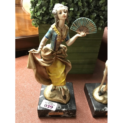 59 - Pair of very nice Italian figures on marble bases. Both figures are signed