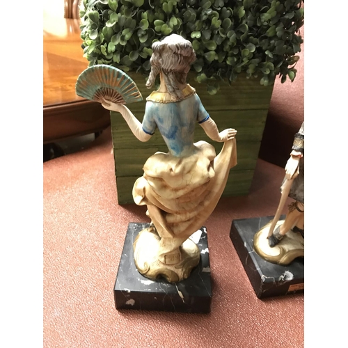 59 - Pair of very nice Italian figures on marble bases. Both figures are signed