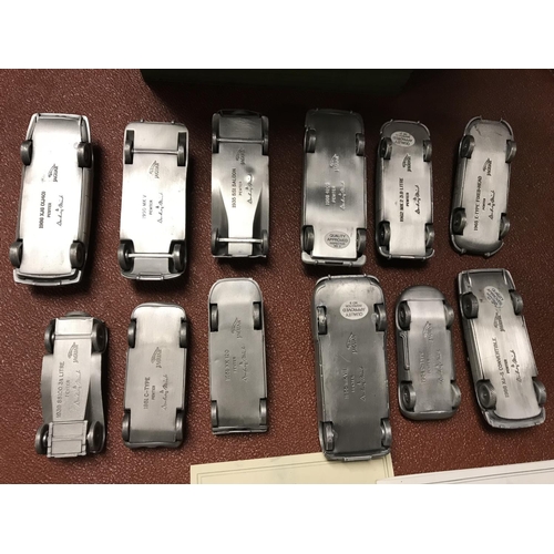 63 - Collection of 12 x pewter Jaguar model cars by The Danbury Mint - Lovely collectors item