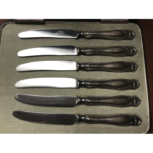 72 - Cased set of vintage Fattorini & Sons butter knives with silver handles