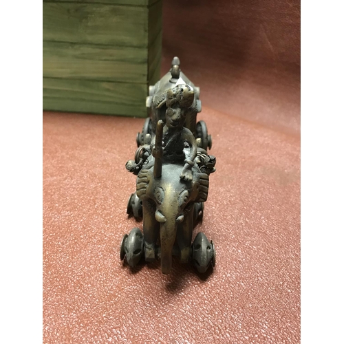 547 - Beautiful Oriental metal carriage and elephant figure