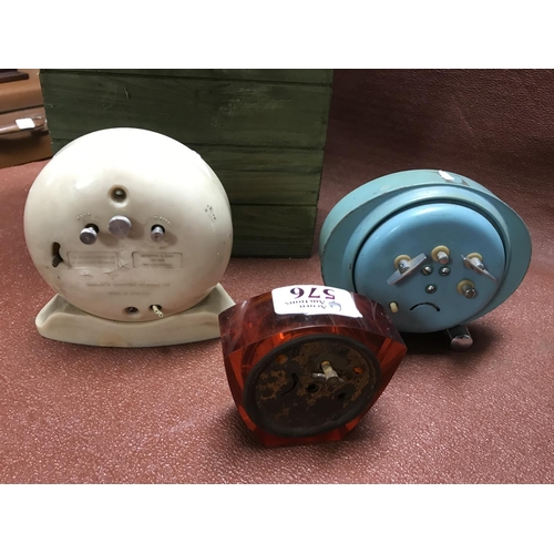 576 - 3 x Vintage alarm clocks - Please note clocks and watches are not tested