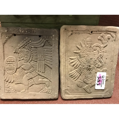 585 - 2 x Aztec Terracotta plaques and head